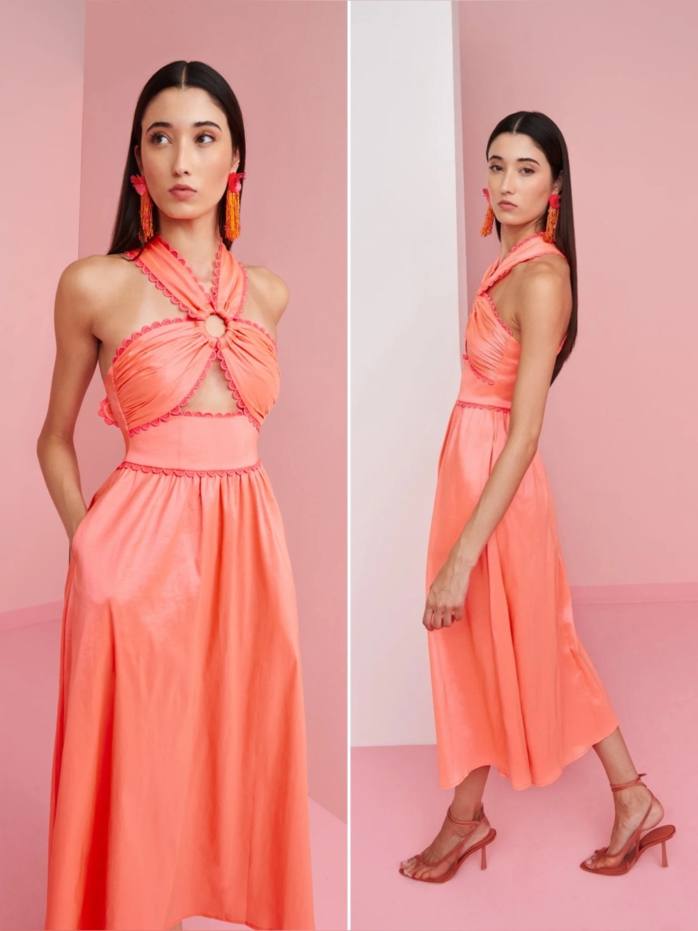 CeliaB Avalon Scalloped Halter Midi Dress Size L​​ NWT
